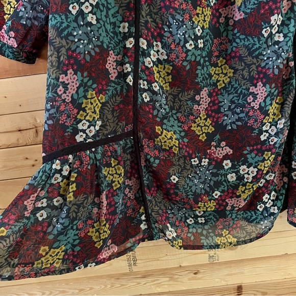 LOFT Wildflowers Print Long sleeve Babydoll Mini Shift Dress Size L - Picture 8 of 13